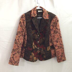 Coldwater Creek Tapestry Blazer 3 Button Closure Lined Fall Colors Size 14